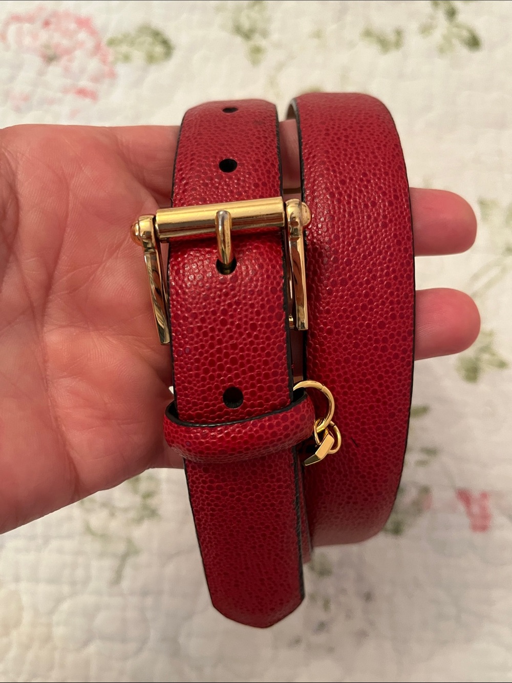 Ralph Lauren Medium Classic Red Leather Belt with Gold Buckle